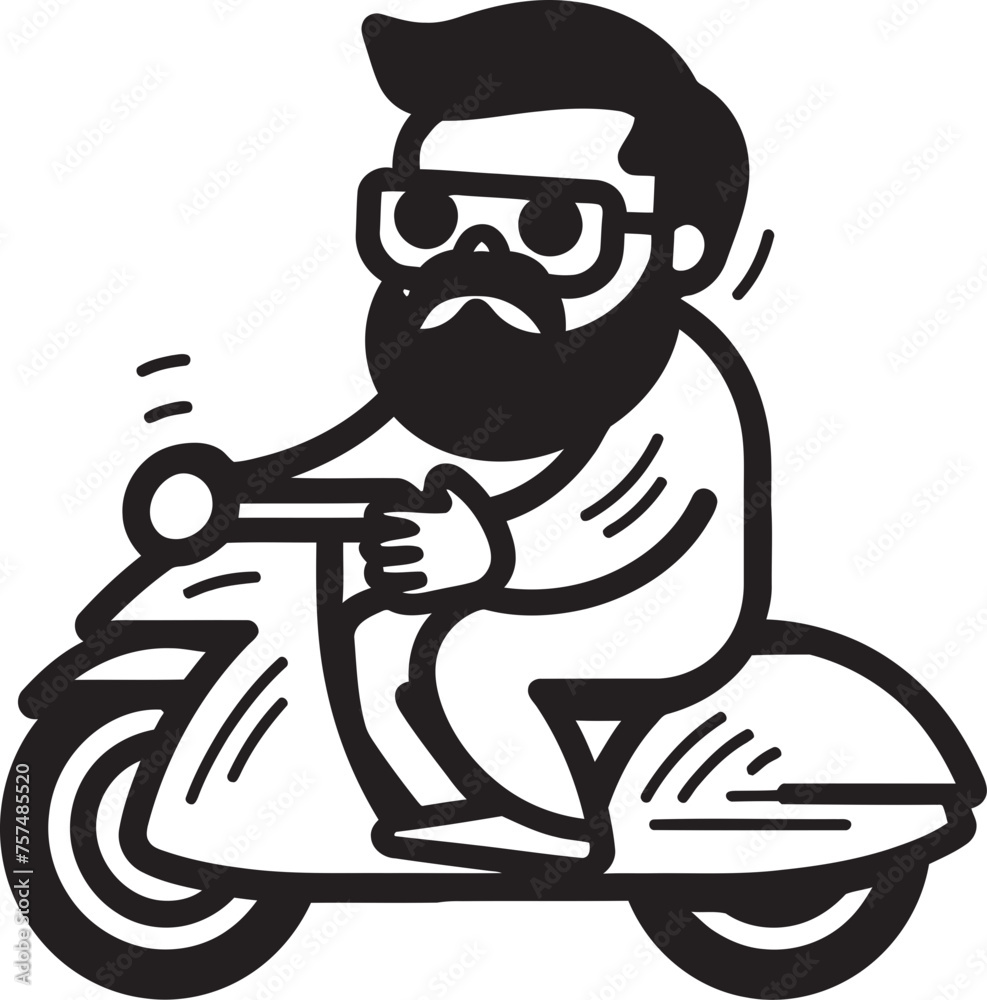 Bicycle Bonanza Cartoon Man on Bike Vector Symbol Design Cycle Explorer Cartoon Man Riding Bike Black Logo Emblem