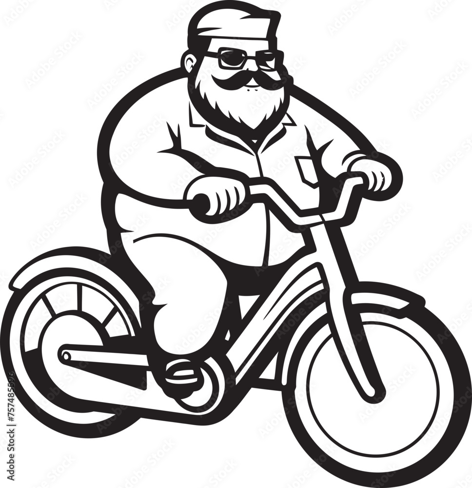 Pedal Power Cartoon Man Riding Bike Vector Icon Design Cycling Adventure Cartoon Man on Bike Black Emblem