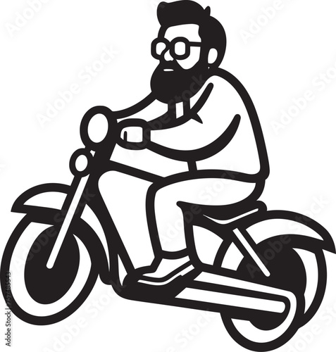 Cycling Crusade Cartoon Man Riding Bike Black Emblem Emblem Bicycle Bonanza Cartoon Man on Bike Vector Symbol Design