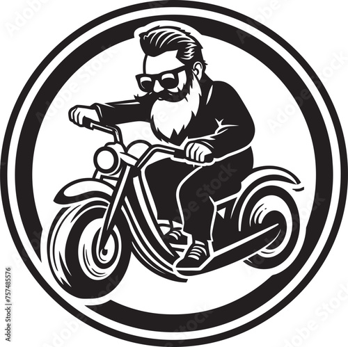 Cycle Explorer Cartoon Man Riding Bike Black Logo Emblem Riding Revelry Cartoon Man on Bike Vector Symbol Icon