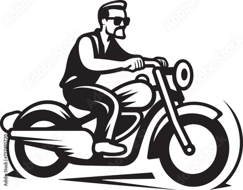Bike Adventure Cartoon Man Riding Bike Vector Emblem Symbol Riding Rendezvous Cartoon Man on Bike Black Icon Emblem