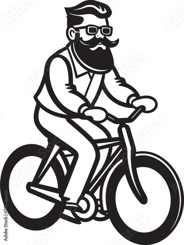 Cycle Fun Cartoon Man on Bike Vector Symbol Design Bike Enthusiast Cartoon Man Riding Bike Black Logo Emblem © BABBAN