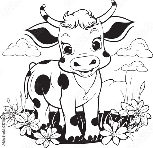 Coloring Extravaganza Cartoon Cow Emblem Design Moo Masterpiece Cartoon Cow Black Emblem