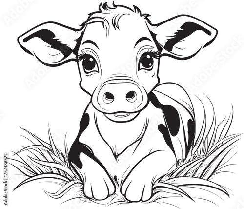 cute black and white calf lying in grass clip art preview