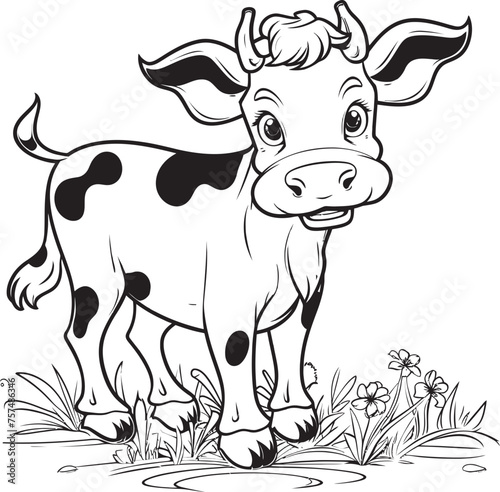 Coloring Bonanza Cartoon Cow Vector Emblem Design Bovine Bonanza Cartoon Cow Black Logo Icon