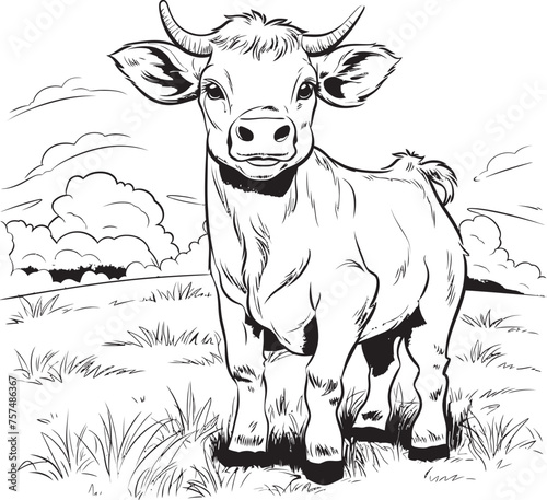 Whimsical Wonders Cartoon Cow Coloring Page Logo Coloring Extravaganza Cartoon Cow Vector Emblem