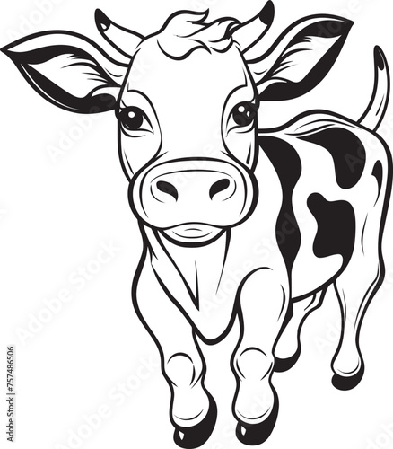 Coloring Cuteness Cartoon Cow Page Black Logo Boisterous Bovine Cartoon Cow Vector Icon Design