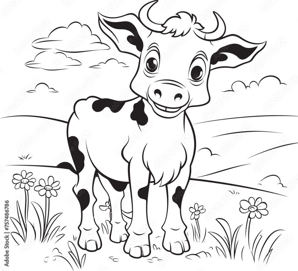 Happy Moo Cartoon Cow Coloring Emblem Creative Cattle Cartoon Page Black Logo Happy Moo Cartoon Cow Coloring Emblem Creative Cattle Cartoon Page Black Logo