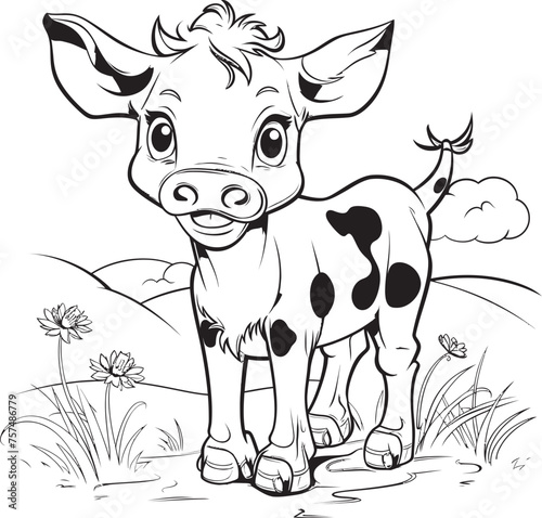 Coloring Cow Vector Icon Design Happy Moo Cartoon Cow Coloring Emblem