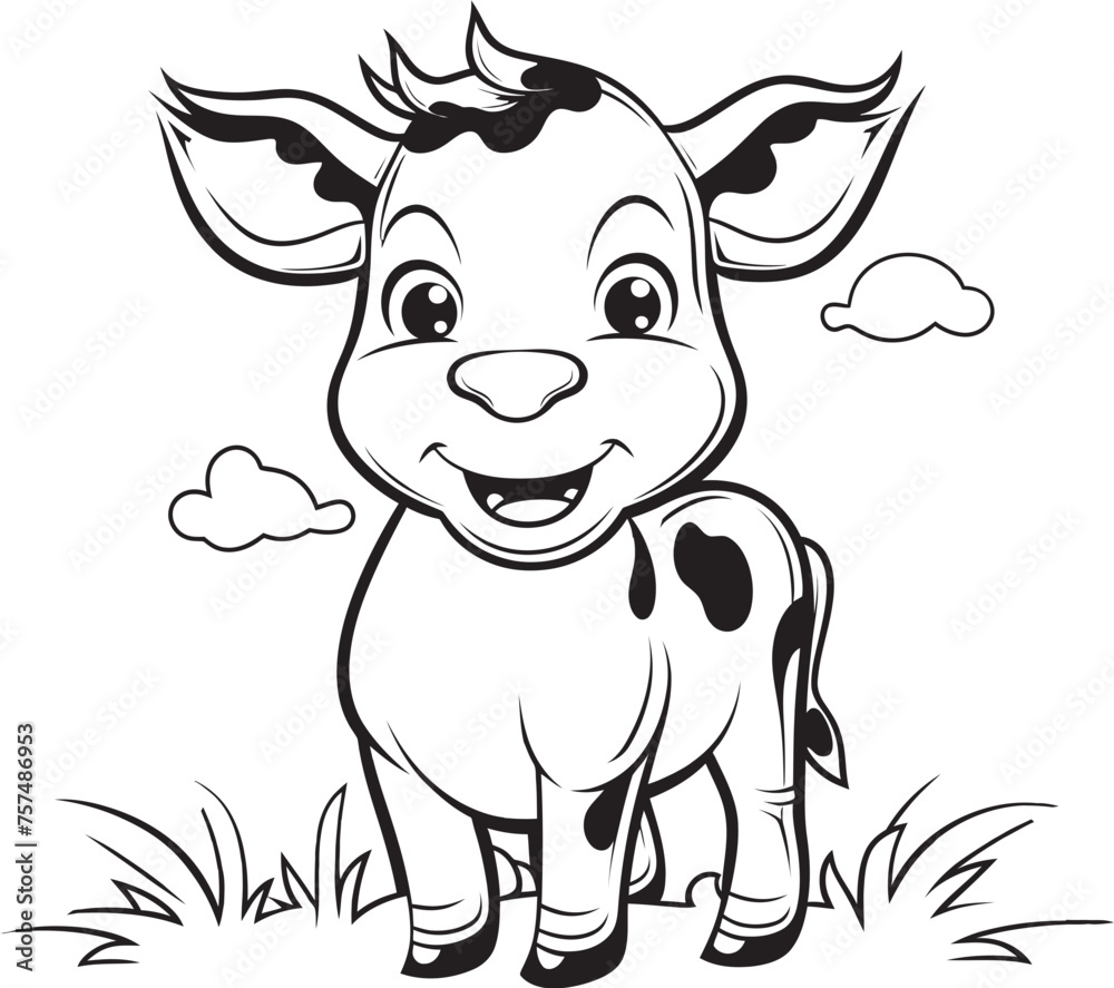 Bubbly Bovine Cartoon Cow Emblem Icon Artistic Adventures Cartoon Cow Coloring Black Logo