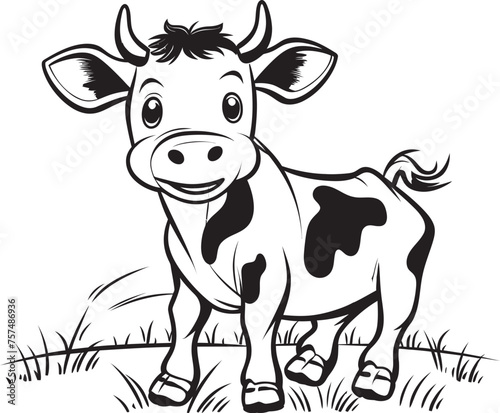 Coloring Fun Cartoon Cow Page Black Emblem Design Happy Heifer Cartoon Cow Coloring Logo