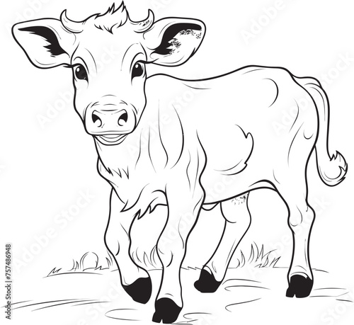 Whimsical Whinnies Cartoon Cow Black Page Emblem Cartoon Cow Capers Coloring Vector Icon Design