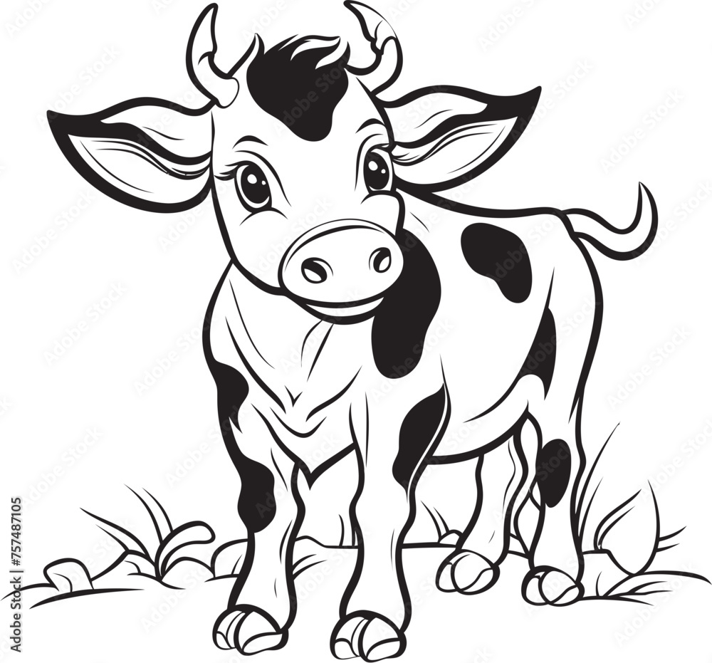 Cartoon Cow Capers Coloring Vector Logo Bubbly Bovine Cartoon Cow Black Icon Design