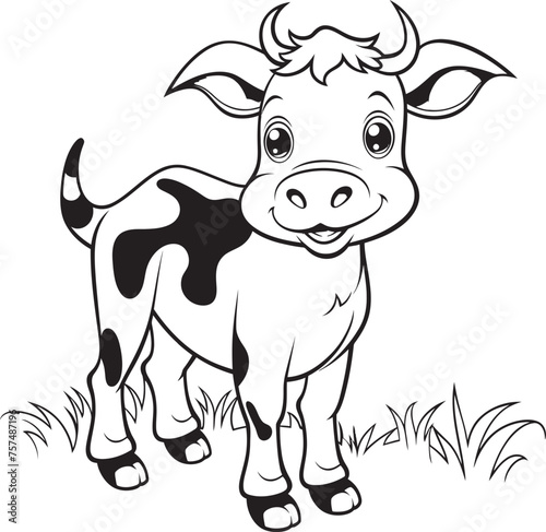 Moo tastic Moments Cartoon Cow Coloring Black Icon Cartoon Cow Capers Coloring Page Vector Emblem