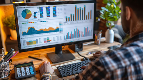 A Financial Analyst Analyzing financial data, including income statements, balance sheets, and cash flow statements, to evaluate company performance photo