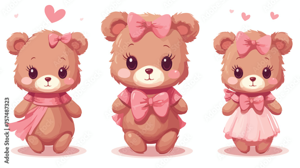 Cute Cartoon Teddy Bear girl with Bow isolated on a