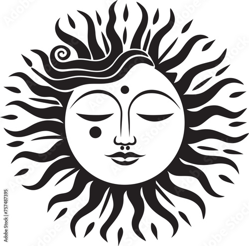 Sunny Expressions Cartoon Sun with Face Vector Icon Radiant Revelry Hand Drawn Sun Black Logo Design