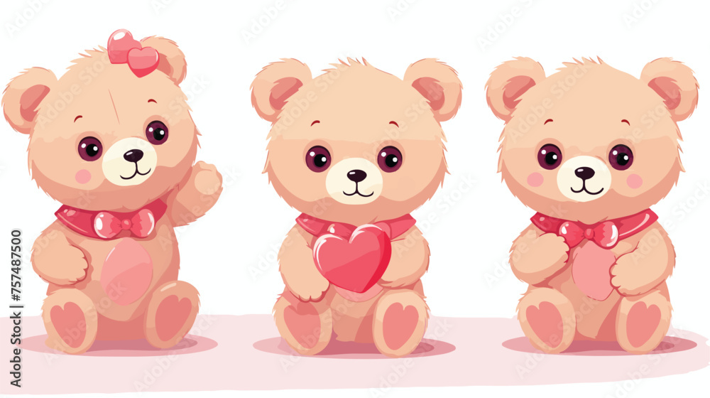 Cute Cartoon Teddy Bear girl with heart flat vector