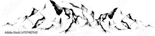 Grayscale vector halftone dots background with a fading dot effect, resembling a abstract mountain landscape. Black noise dots, a sand grain effect, and grunge banner for an abstract, textured pattern