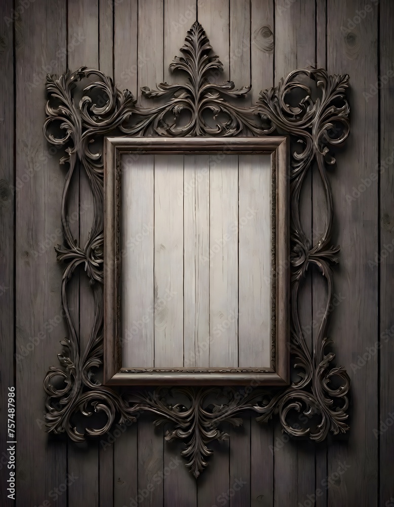 Ornate wooden frame, light tone, visible wood grain, empty, generative AI Ornate wooden frame, light tone, visible wood grain, empty, generative AI