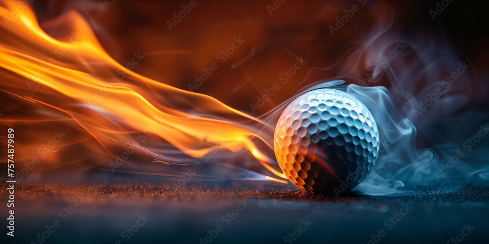 Golf ball with a flaming trail on a dark background Golf ball with a flaming trail on a dark background