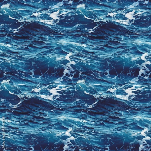 Sea waves seamless pattern design. Blue water background. Digital raster bitmap illustration. AI artwork.