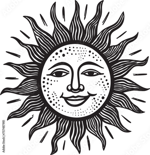 Sunny Serenade Hand Drawn Sun Black Emblem Design Beaming Brightness Cartoon Hand Drawn Icon
