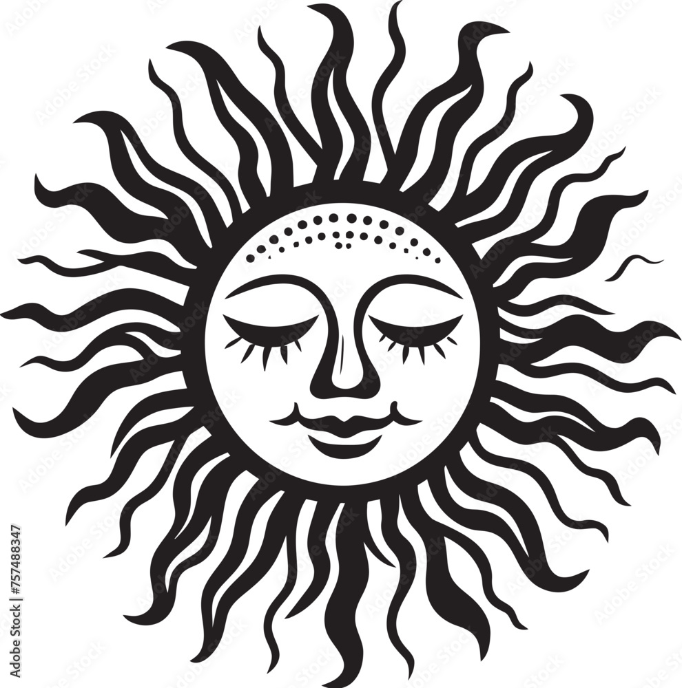 Glowing Grin Cartoon Sun with Face Black Icon Joyous Glow Hand Drawn Sun Logo Design