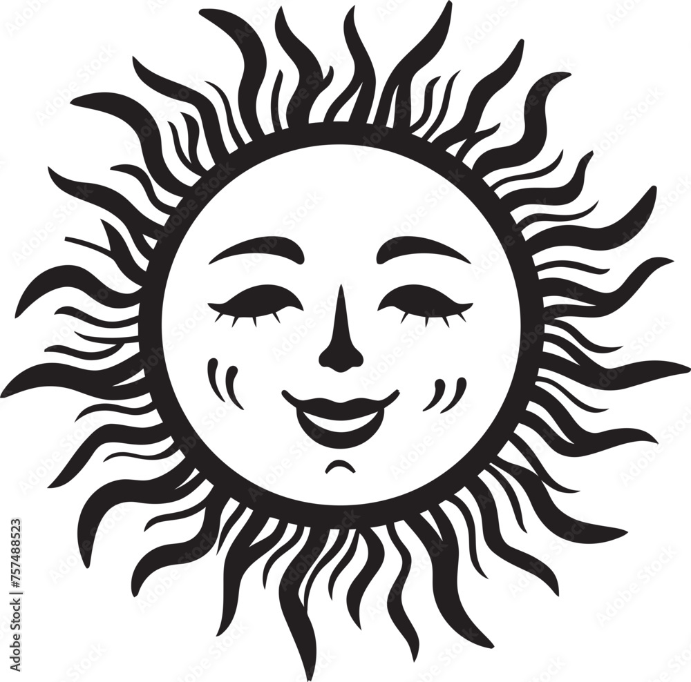 Radiant Rejoicing Hand Drawn Cartoon Black Icon Sunny Smiles Cartoon Hand Drawn Sun with Face Logo