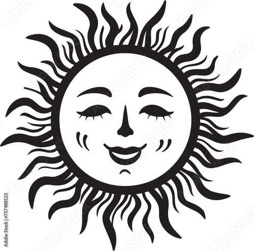 Radiant Rejoicing Hand Drawn Cartoon Black Icon Sunny Smiles Cartoon Hand Drawn Sun with Face Logo © BABBAN