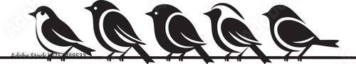 Cheery Chorus Vector Cartoon Birds on Wire Icon Design Whimsical Wings Cute Birds on Wire Cartoon Emblem