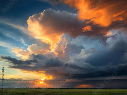 Fototapeta Naklejka Na Ścianę i Meble -  Natural background. Sunset over a field among the clouds