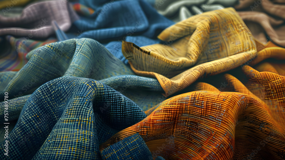 Fototapeta premium A dynamic and soft textile surface imaged in high resolution showcasing a beautiful play of blue and orange colors