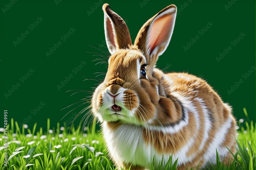 Fototapeta premium A rabbit is standing in a field of grass