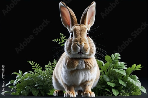 A rabbit is sitting in a lush green field © Евгений Порохин