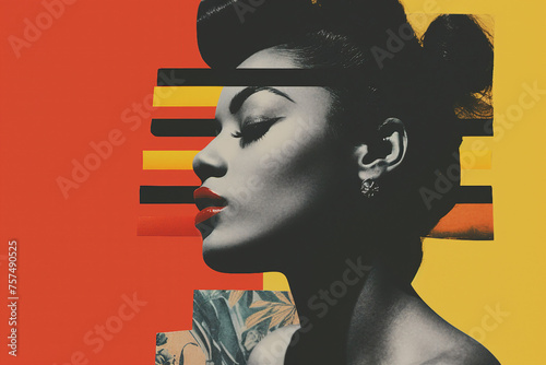 Generative AI picture Abstract modern art collage portrait of young woman man Trendy paper collage composition