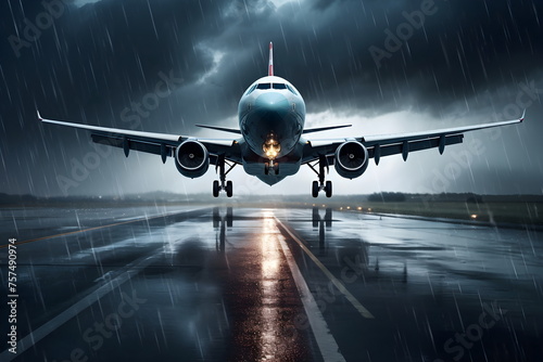airplane flying up in a storm weather