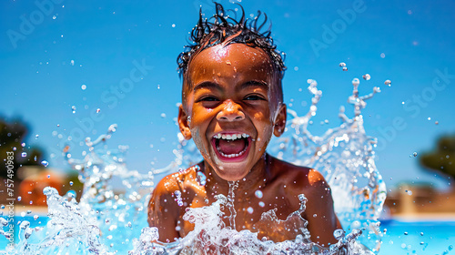 Little boy splashing water in a swimming pool