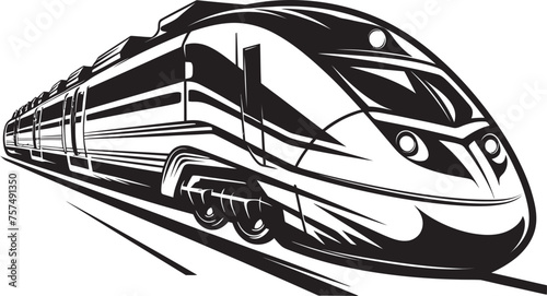 Velocity Vanguard Streamlined Black Logo with Bullet Train Turbo Transit Iconic Vector Icon of High Speed Train