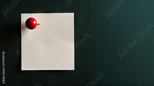 white sticky note with a red push pin on a sleek black background, perfect for office reminders.