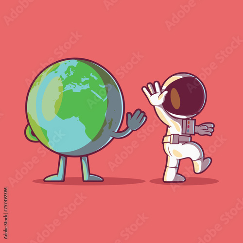 Astronaut character saying goodbye to earth vector illustration. Ecology, discovery design concept. (ID: 757492396)