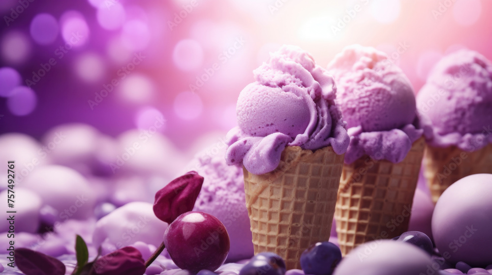 Purple color Blackberry ice cream with berries ingredients food background