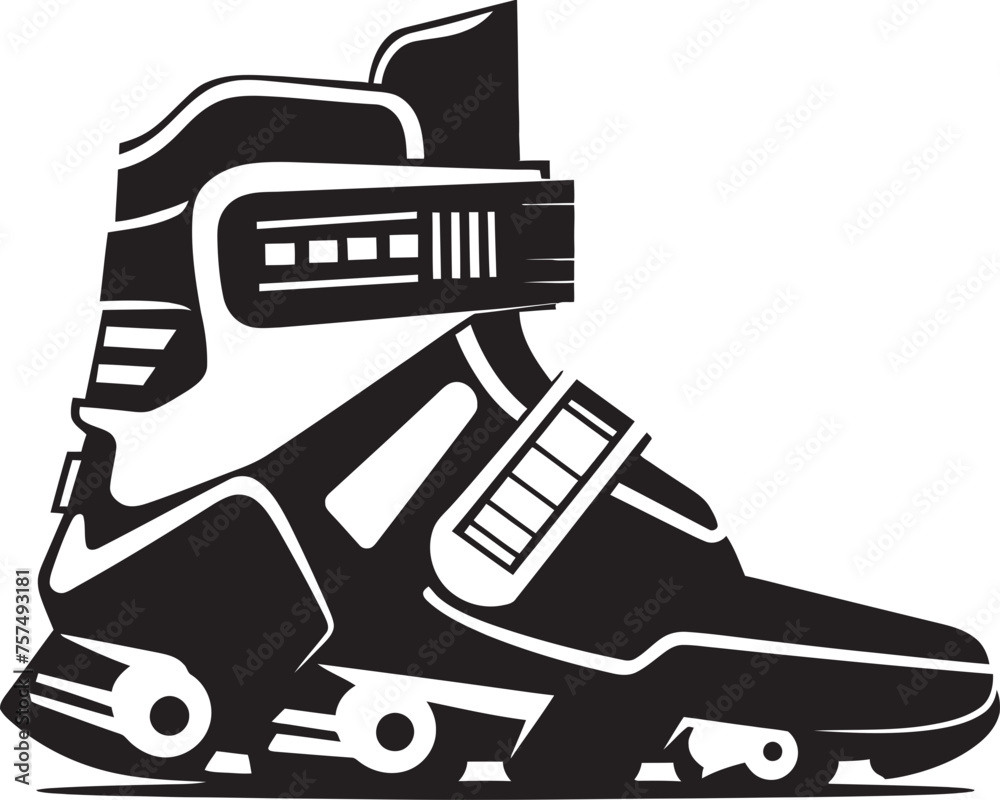 Naklejka premium NanoNimbus Sleek Logo Design of Futuristic Boots CyberSoles Iconic Black Logo of Hi Tech Sci Fi Boots
