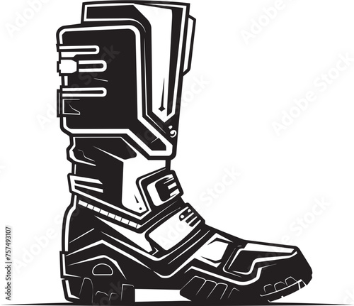 Robo Runners Vector Black Logo Icon of Hi Tech Boots Cyber Stride Futuristic Boots Emblem Design © BABBAN
