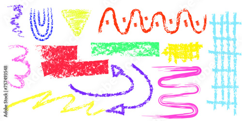 Colorful crayons doodle drawing design element. Scribble lines, hand draw crayons, chldish chalk, abstract drawing. Vector illustration