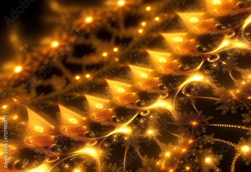 3D rendering abstract fractal  gold light background