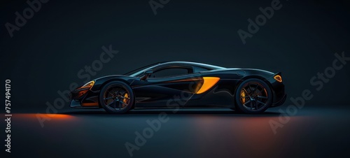 Generic and unbranded sport car on a dark smoky background, 3D illustration © Ibad