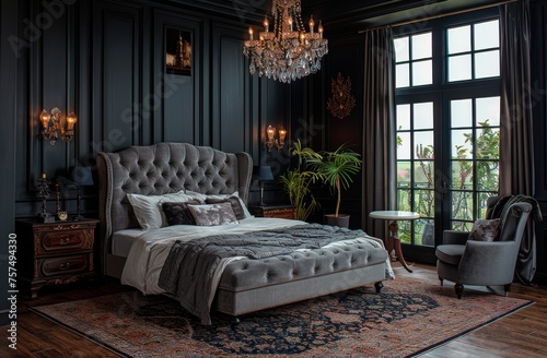 Elegant Bedroom With Large Bed and Chandelier