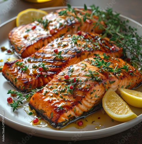 Plate of Salmon With Lemons and Herbs