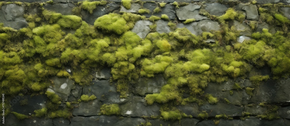 A closeup of a roof covered in moss, showcasing the growth of terrestrial plants in a unique setting. The moss thrives with water and soil from natural surroundings